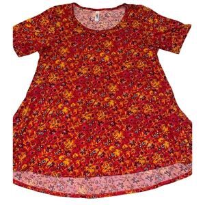 LuLaRoe Short Sleeve Red Floral Short Sleeve Top Size L